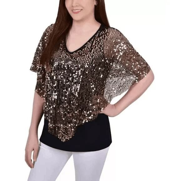 NY COLLECTION Women's Petite Sequin-Front Poncho Top Size PL - Picture 1 of 7